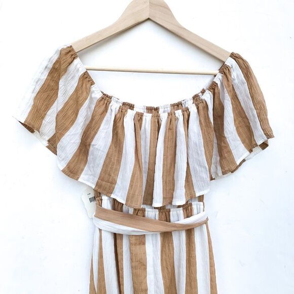 NWT Altar'd State Ivory Beige Striped Hi Low Dress - Picture 7 of 9